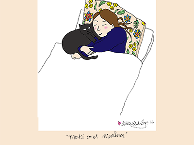 Cat Portraits. Illustrated Cat and Person